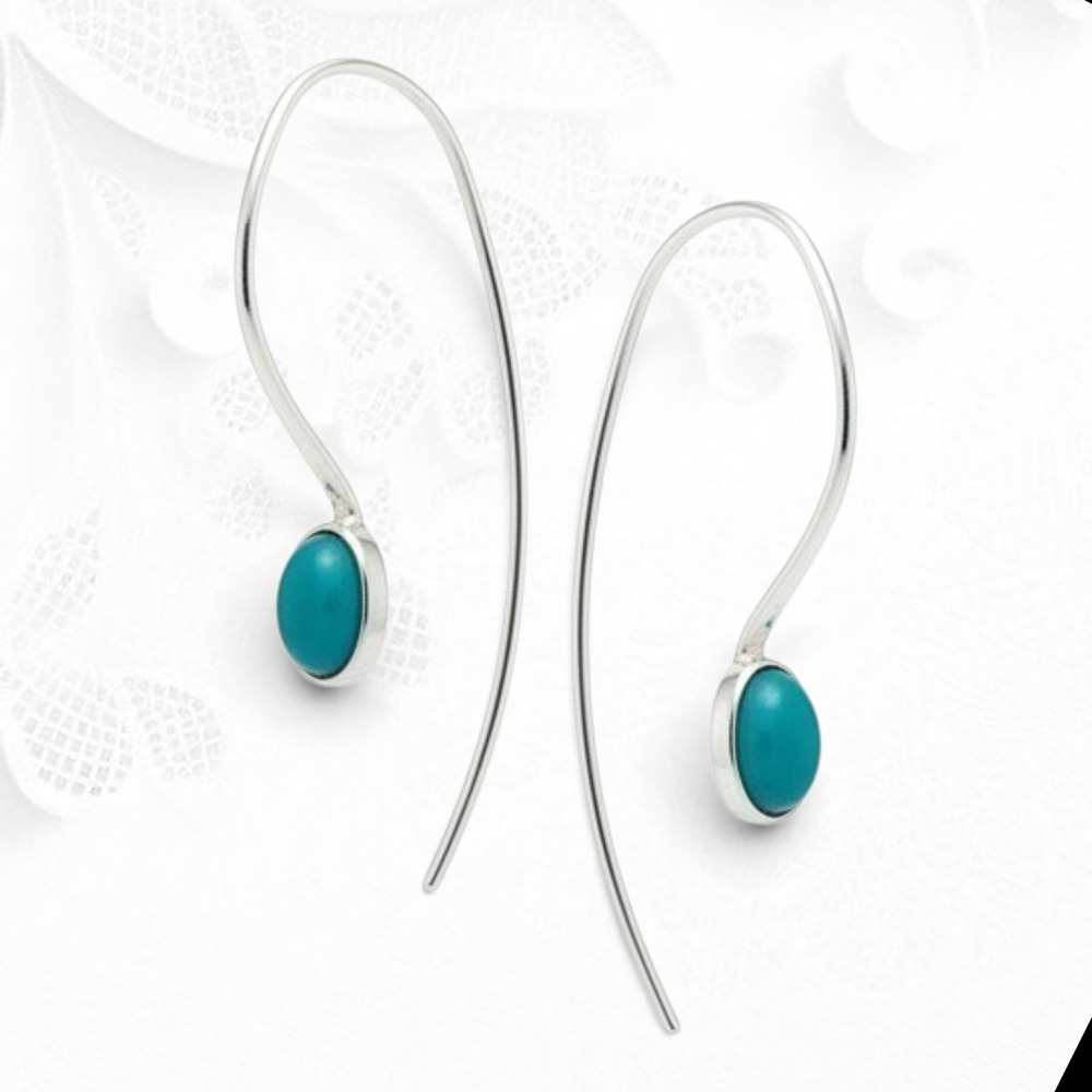 Jay King Mine Finds Sterling Silver Turquoise Oval Cabochon Drop Earrings Boxed